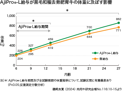 AjiPro®-L給与が黒毛和種去勢肥育牛の体重に及ぼす影響